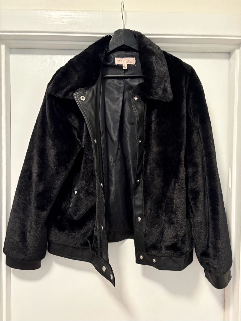 NWOT Philosophy Black Faux Fur Bomber/Flyer Jacket